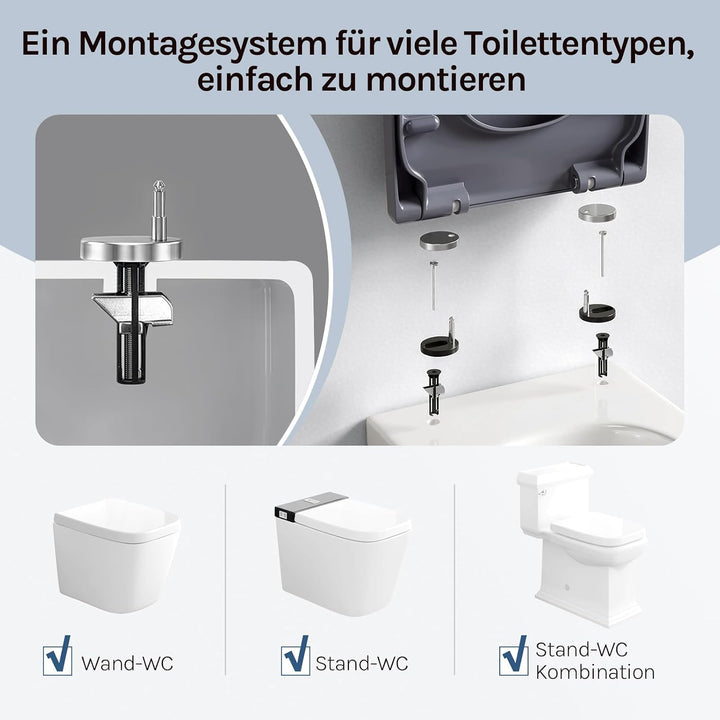 WOLTU Toilettendeckel mit Absenkautomatik, WC Sitz Eckig, aus Duroplast, Quick-Release zur einfachen