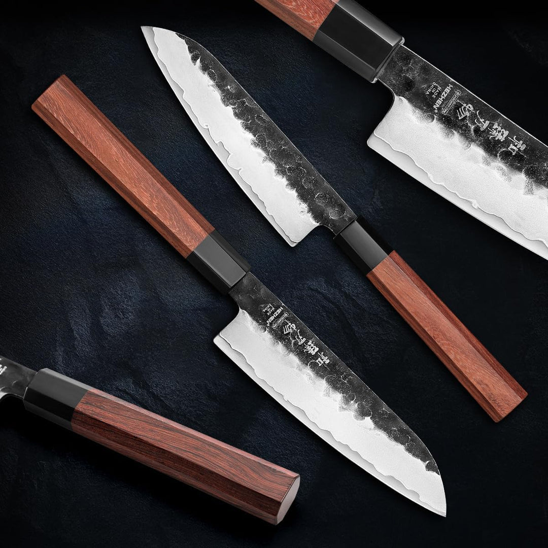 HEZHEN Kleines Santokumesser, Ultra-Scharfes Allzweck-Gyutomesser im Japanischen Stil, Achteckiger G