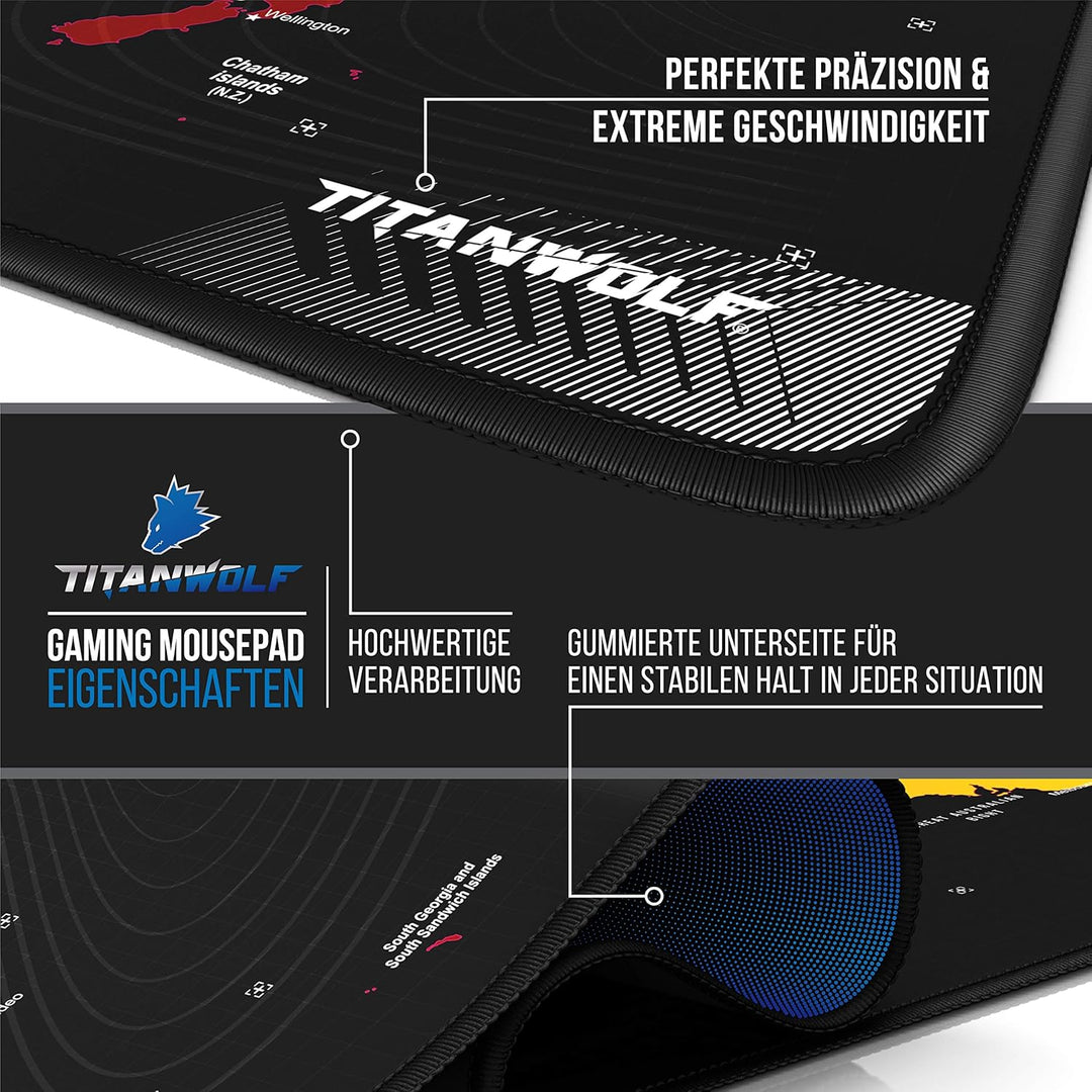 TITANWOLF – XXL Gaming Mauspad 900x400 mm - Tischunterlage Mousepad gross - Präzision und Geschwindi