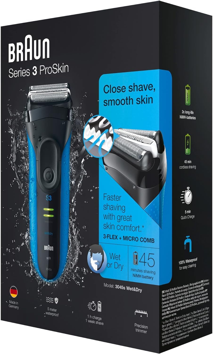 Braun Series 3 ProSkin Elektrorasierer, Trimmer, Rasierer Herren Elektrisch, mit Reise-Etui, Geschen