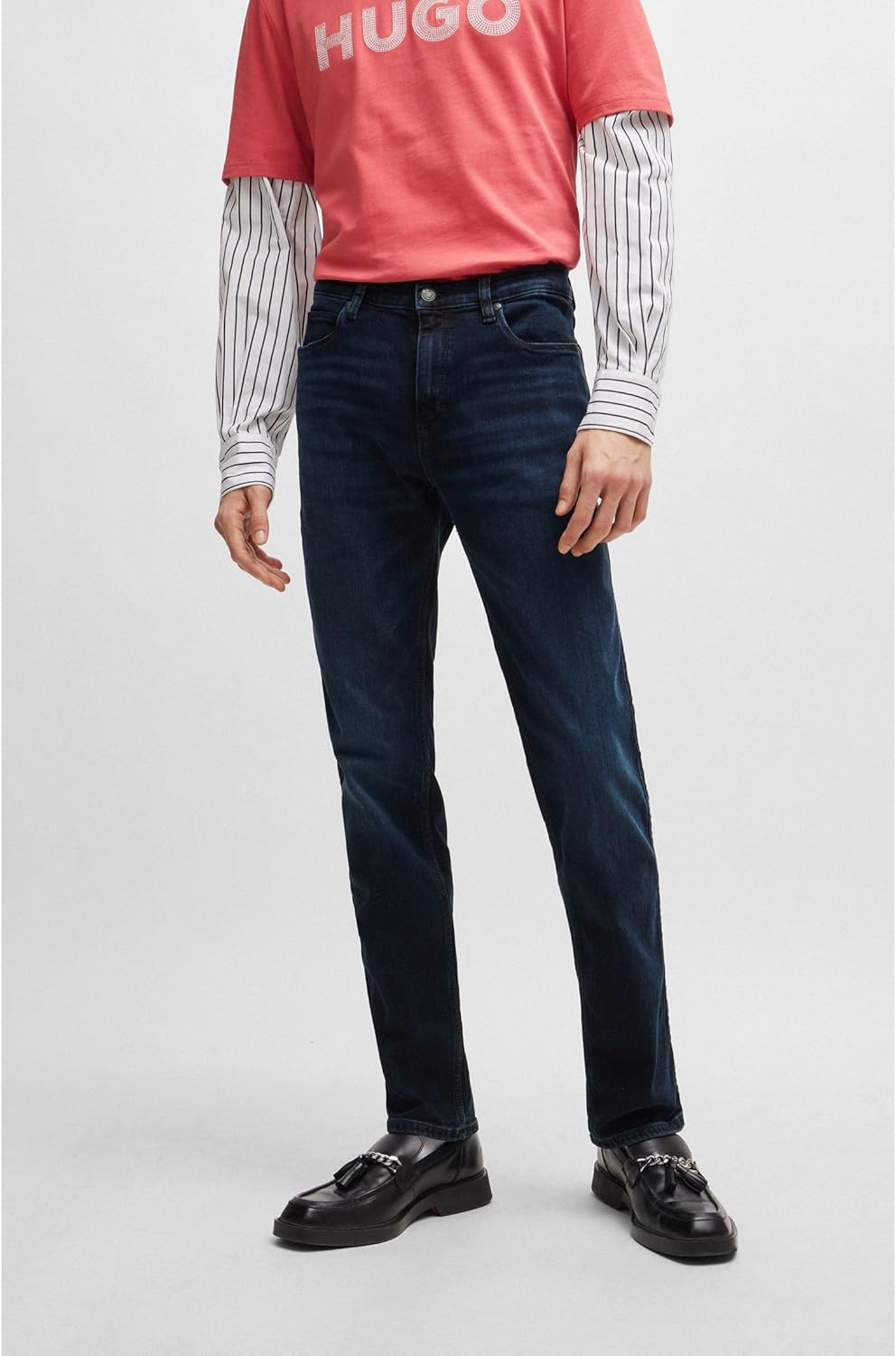 HUGO Herren 708 Slim-Fit Jeans aus schwarzblauem Stretch-Denim 38W / 32L Navy410, 38W / 32L Navy410