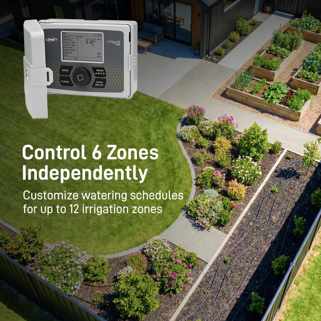 Orbit 57946 B-hyve Smart 6-Zonen-Sprinkler-Controller für drinnen und draussen, kompatibel mit Alexa