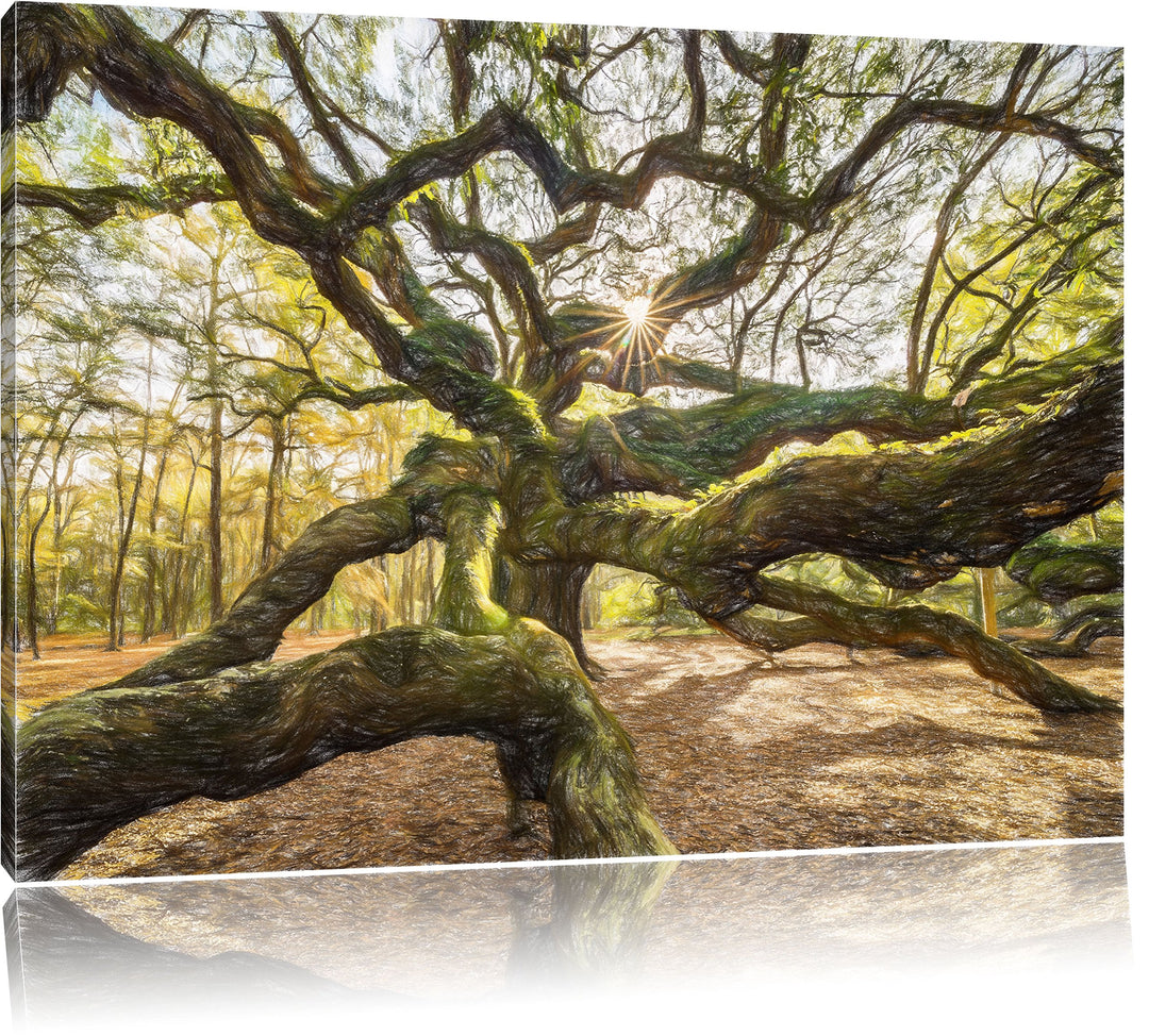 Pixxprint gigantisch verzweigter Baum / 100x70cm Leinwandbild bespannt auf Holzrahmen/Wandbild Kunst