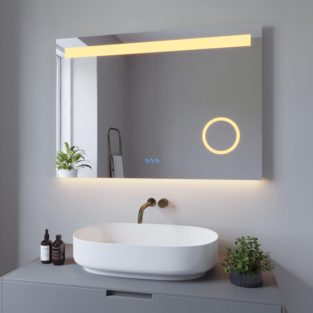 AQUABATOS Badspiegel mit Beleuchtung Eckig 100x70 cm Badezimmerspiegel Lichtspiegel LED indirekt Tou