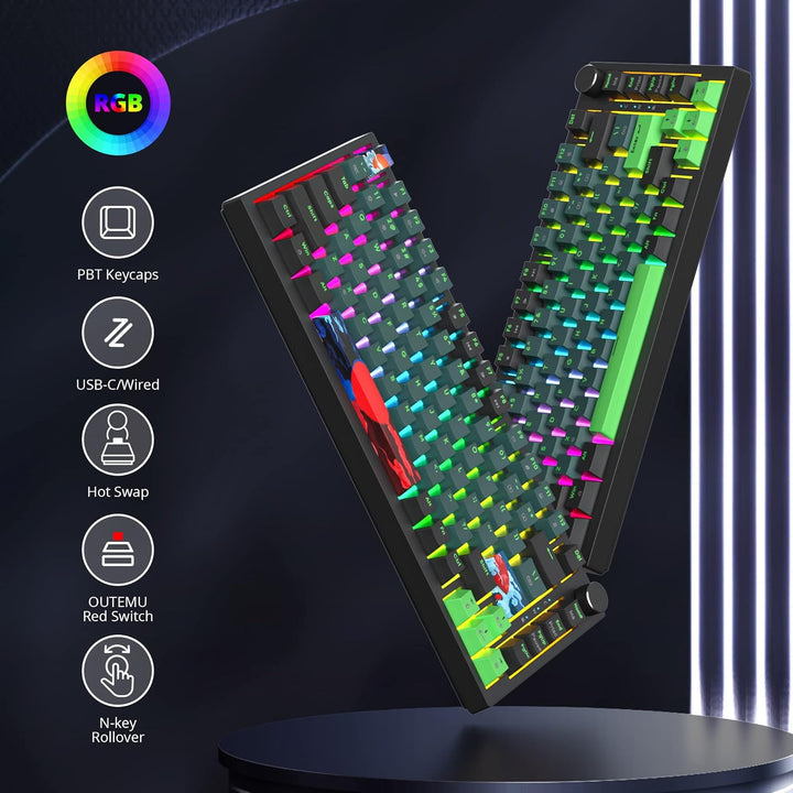 Fogruaden Kabelgebundene 75% mechanische Tastatur Hot Swap, roter Schalter, RGB-Hintergrundbeleuchtu