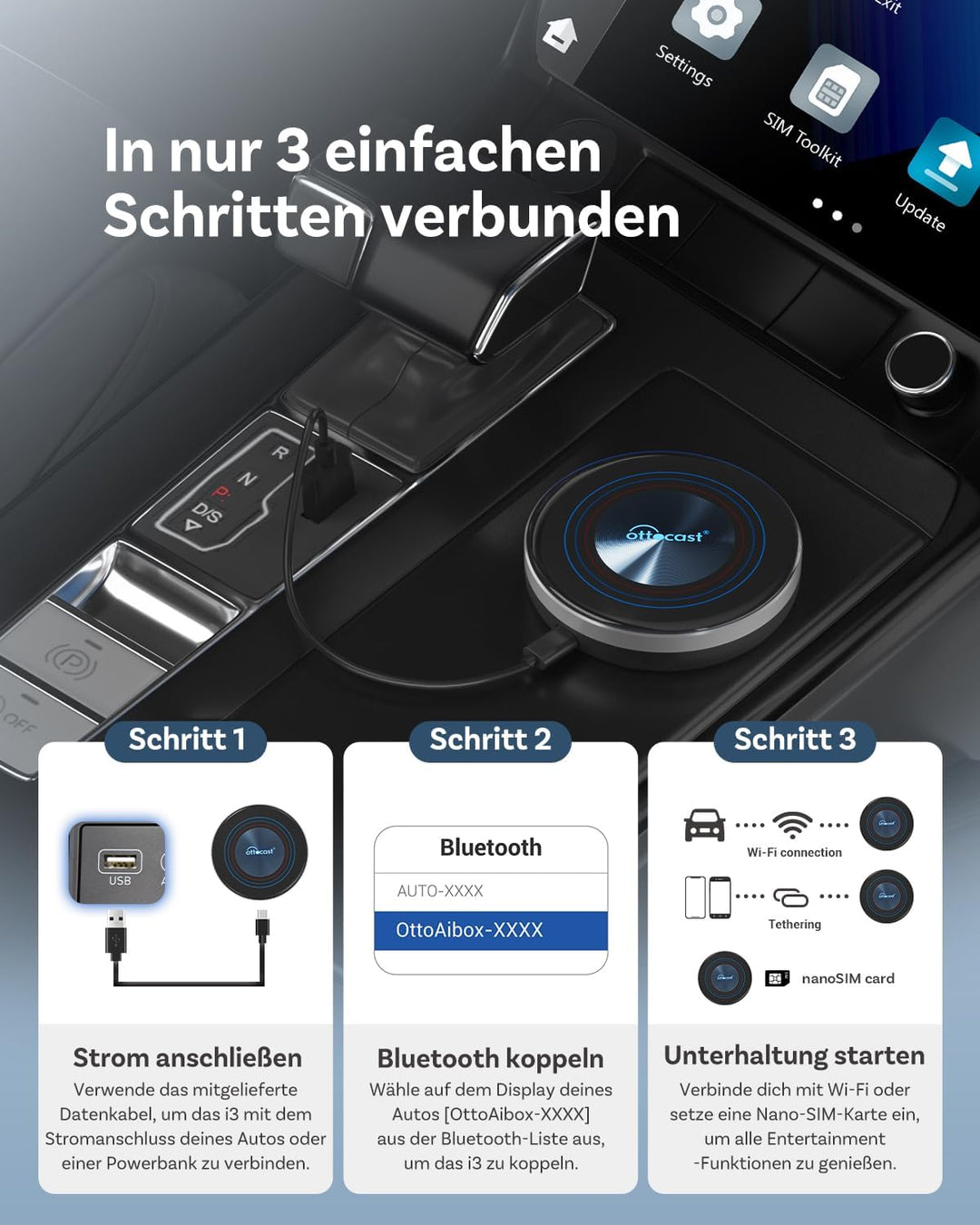 2026 Ottocast I3 AI Box für BMW, Wireless CarPlay Adapter mit Netflix/YouTube Unterstützung, Android