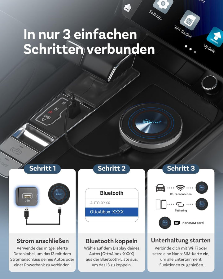 2026 Ottocast I3 AI Box für BMW, Wireless CarPlay Adapter mit Netflix/YouTube Unterstützung, Android