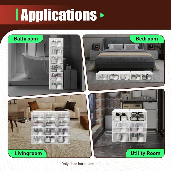 20 Stück Schuhkarton stapelbar faltbar Kunststoff klar Lagerung Box mit Deckel für Männer/Frauen, 33