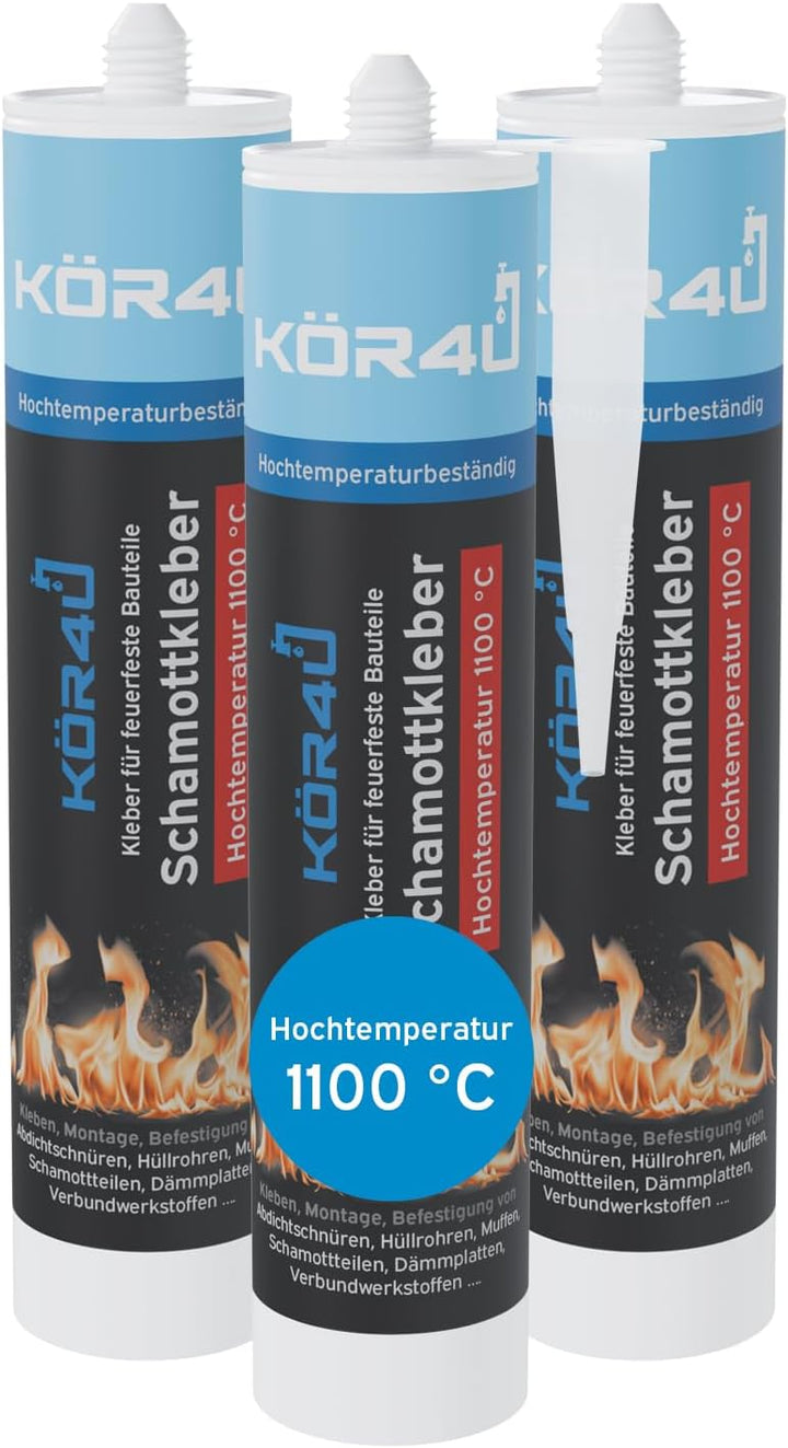3x kör4u Schamottkleber 310ml, beige, Kleber für feuerfeste Bauteile, perfekt zur Reparatur von besc