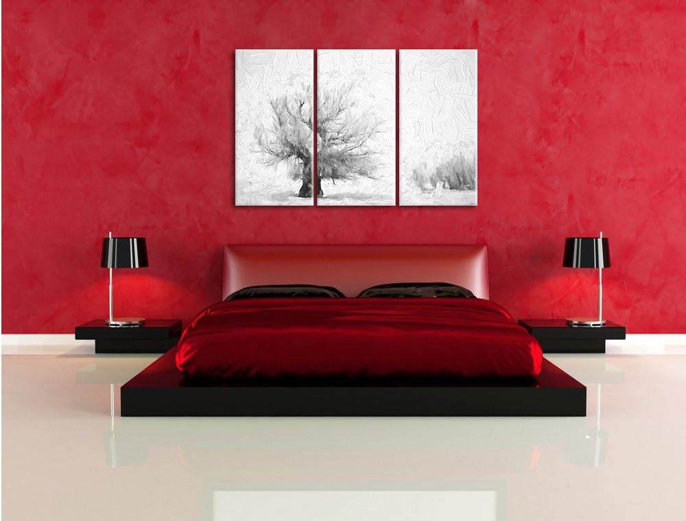 Pixxprint verschneite Bäume Pinsel Effekt 3-Teiler Leinwandbild 120x80 Bild auf Leinwand