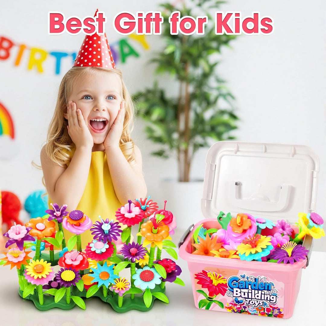 Fivejoy Blumengarten Spielzeug Für Mädchen 134PCS, DIY Bouquet Set Mit Rosa Box Draussen & Drinnen S