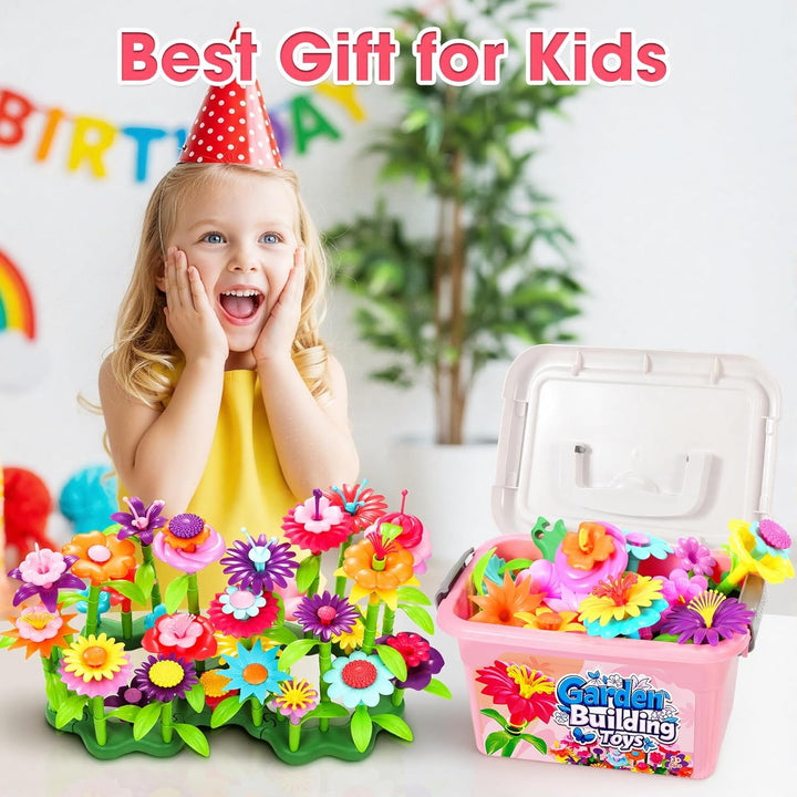Fivejoy Blumengarten Spielzeug Für Mädchen 134PCS, DIY Bouquet Set Mit Rosa Box Draussen & Drinnen S
