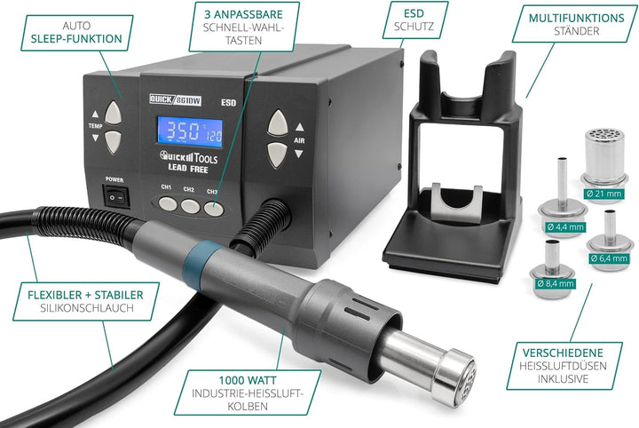 QUICK QU861DW+ Profi Heissluft Lötstation Set digital regelbar - 1000 Watt/ Temperaturbereich 100 -
