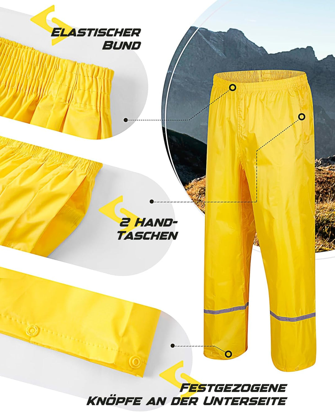 Scheibler Workwear – Basic Regenhose Herren – Outdoor Hose mit Gummizug & Reflektoren – Wind- & wass