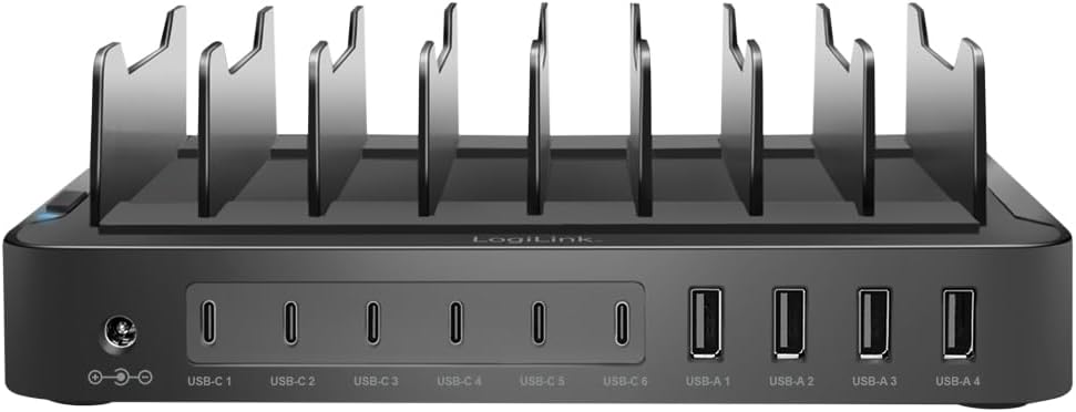 LogiLink PA0327 - USB-C Ladestation mit 4X USB-A &amp; 6X USB-C, PD 3.0 (PowerDelivery) &amp; QC 3.0 (QuickC