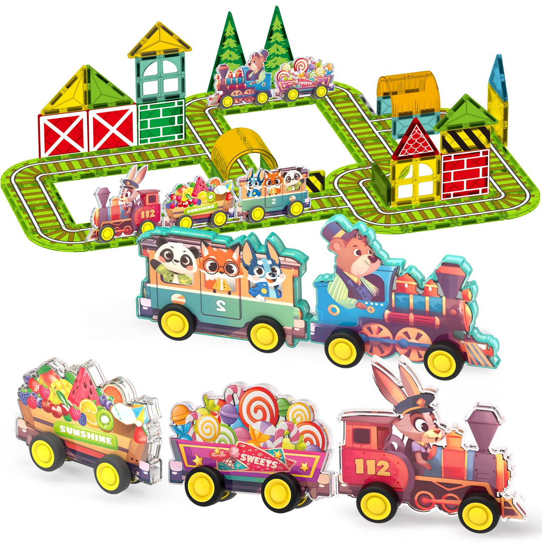 Oriate Rolling Auto Spielzeug Set Magnetische Bausteine, Magnetbausteine Toy für Magnete Kinder, Mag