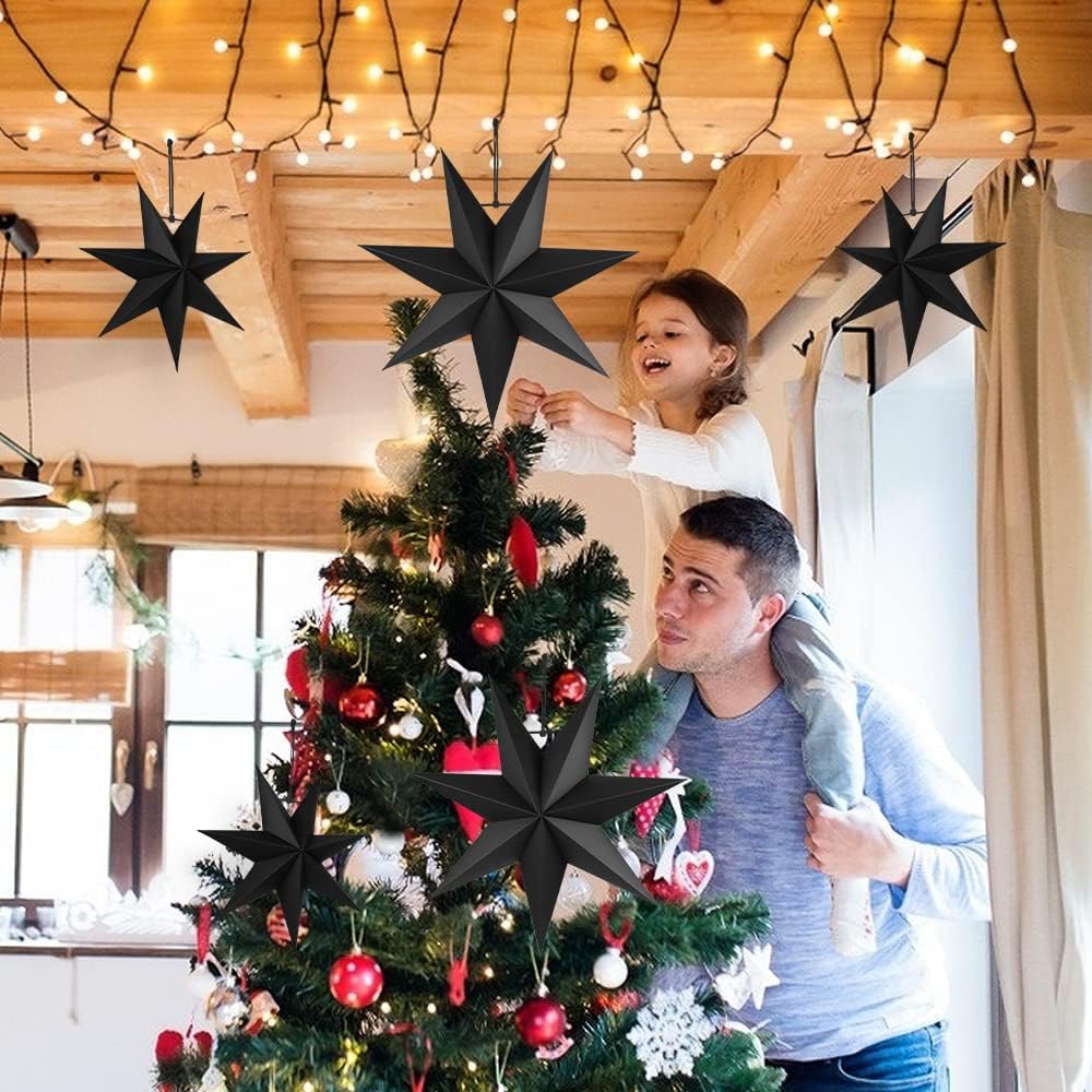 Faltstern Weihnachten, 7 Zacken Faltsterne Schwarz 5 Stück, 2 Stück Durchmesser 40 cm, 3 Stück Durch