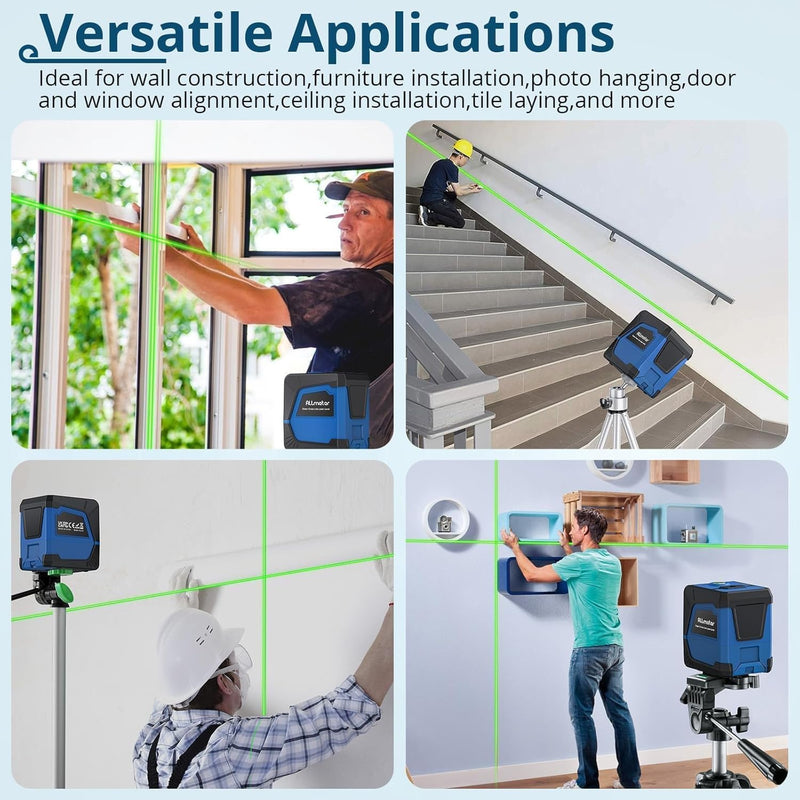 ALLmeter Kreuzlinienlaser Grün Laser Wasserwaage 100ft/30m mit selbstnivellierender Magnethalterung