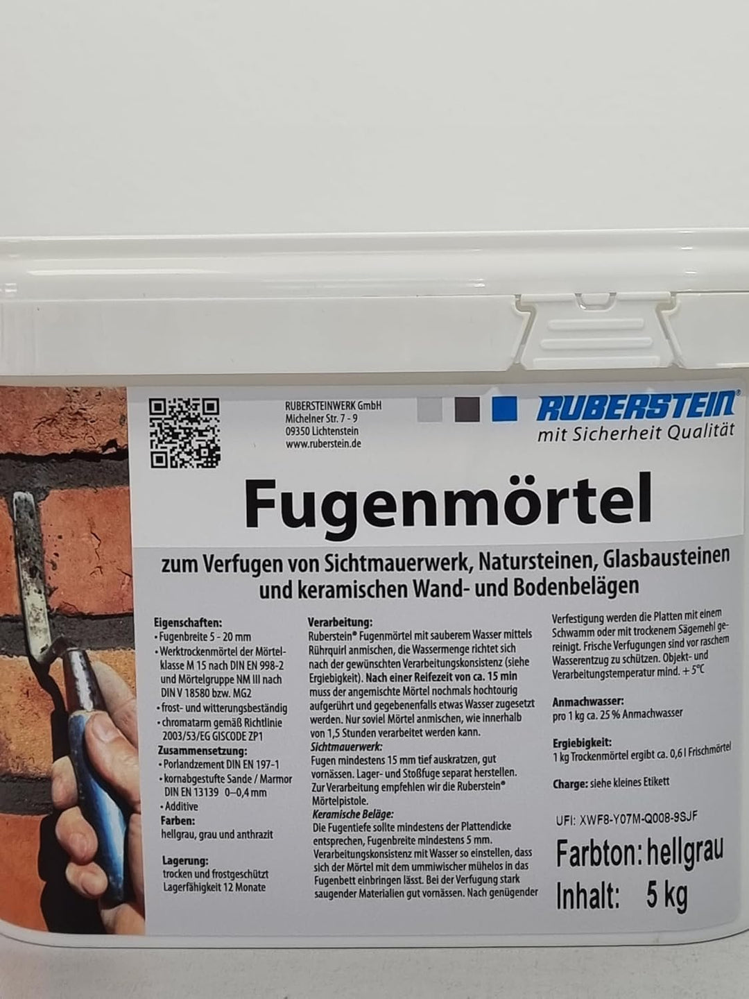 Ruberstein® Fugenmörtel hellgrau im 5 kg Eimer