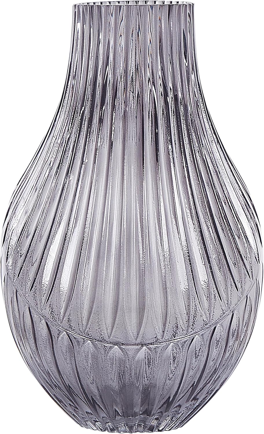 Deko Blumenvase Glas grau 36 cm bauchig Rillen-Struktur breite Öffnung Myrsina