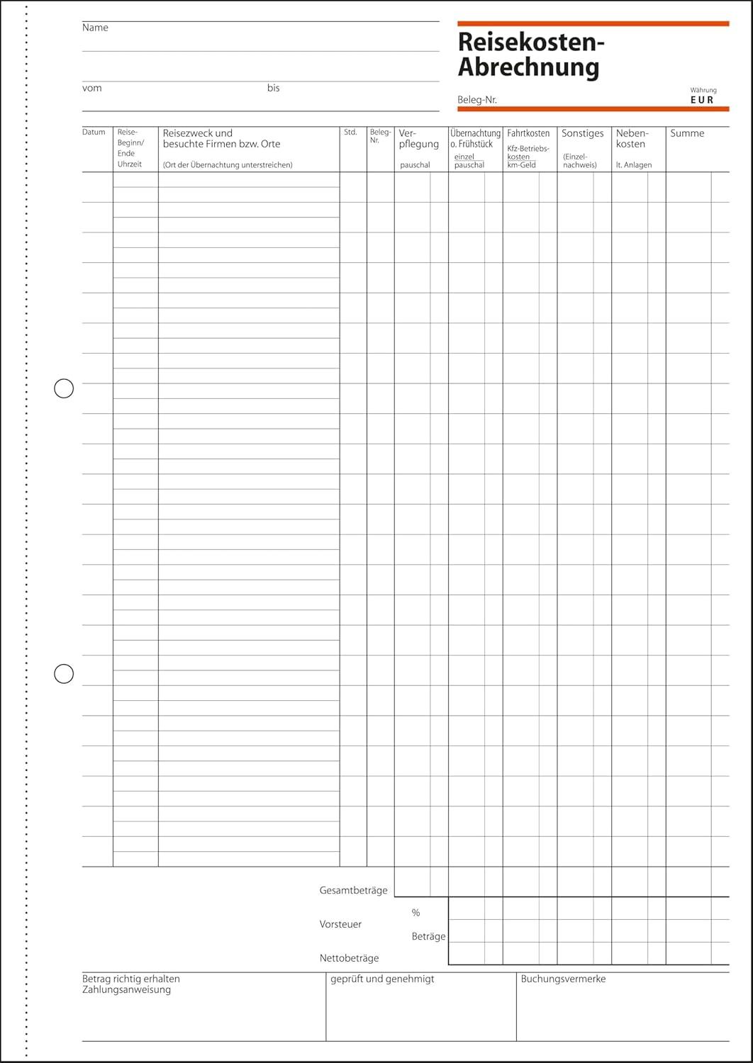SIGEL RA415/5 Reisekostenabrechnung monatlich, A4, 50 Blatt, 5er Pack 5 Stück, 5 Stück