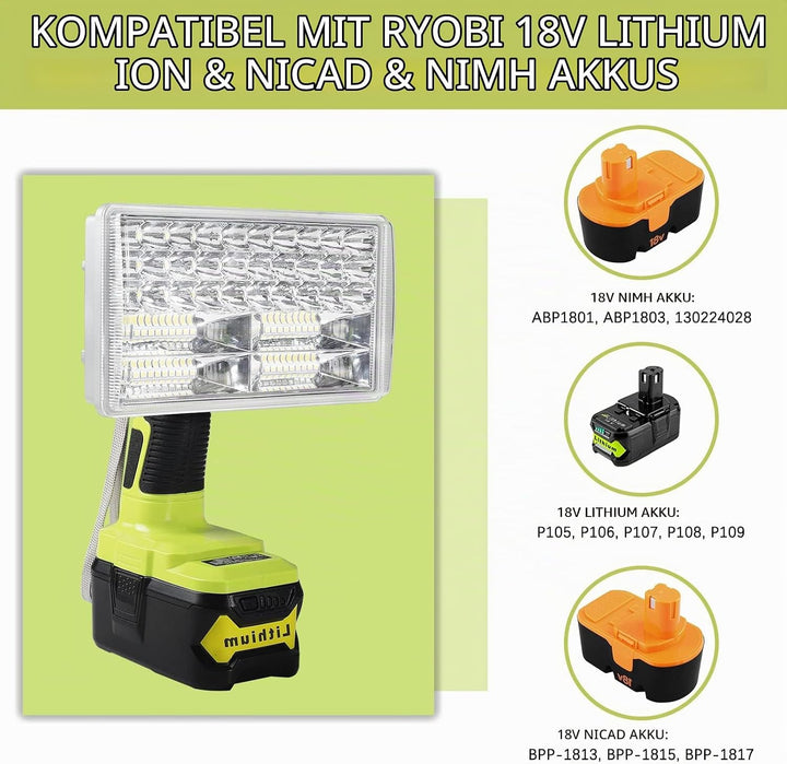 3300LM kabellose LED-Arbeitslichttaschenlampen Powered by Ryobi 18-Volt ONE + Lithium-Ionen-NiCd-NiM