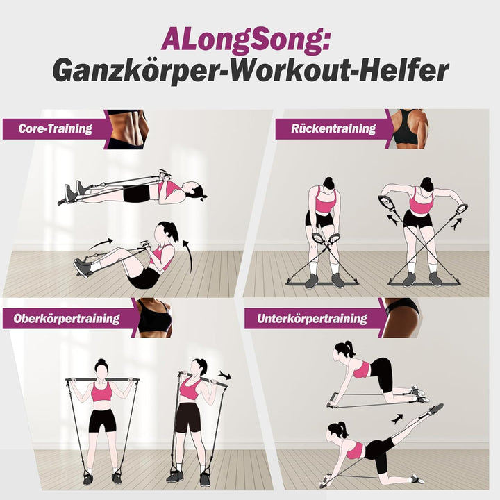 ALongSong Pilates Bar Set mit Widerstandsbänder Krafttraining 180LBS/140LBS/240LBS/360LBS Resistance