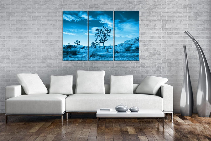 deyoli beeindrucken Wüstenlandschaft Format 120x80 3Teilig Effekt: Monocrome Blau als Leinwandbild,