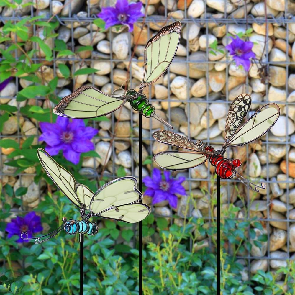 Juegoal 50,8 cm Schmetterlings-Gartenpfähle Dekor, Libellenpfähle, Kolibri, leuchtet im Dunkeln, Met