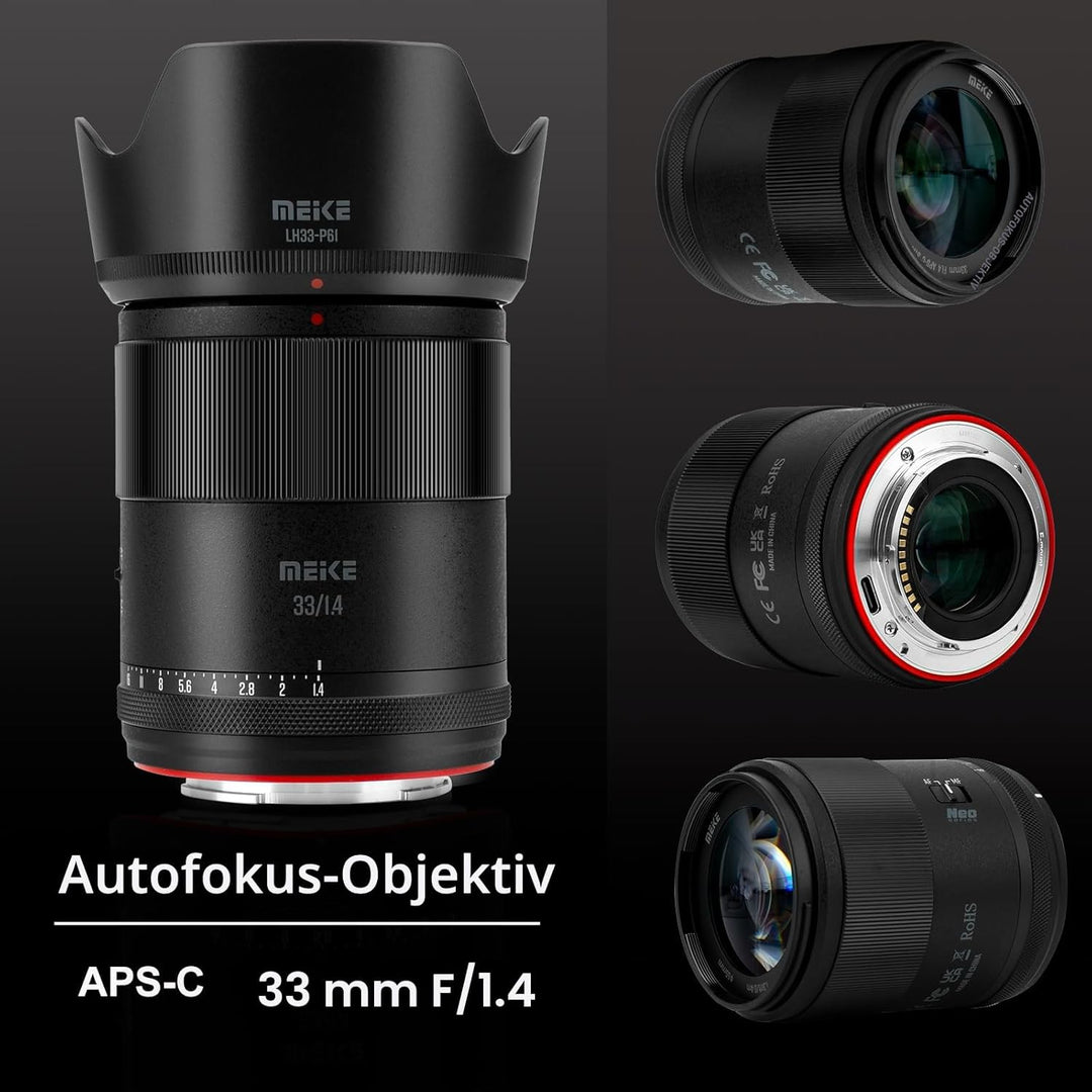 Meike 33 mm F1.4 Autofokus grosse Blende STM Schrittmotor APS-C Portrait Objektiv kompatibel mit Son
