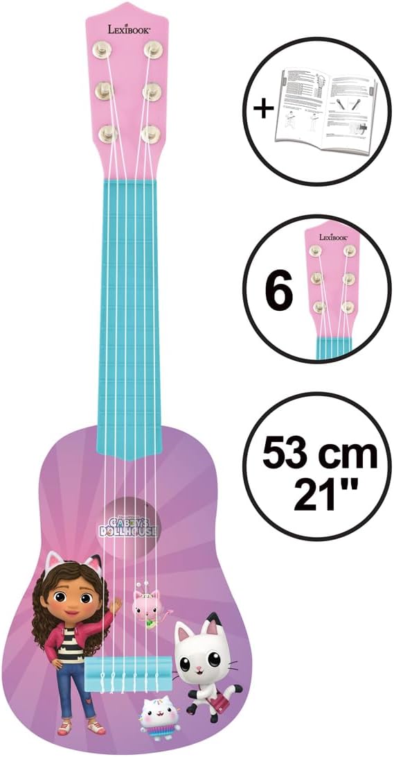 Lexibook, Gabby's Dollhouse, Meine erste Kinder-Gitarre, 6 Nylonsaiten, 53 cm, Inklusive Anleitung,