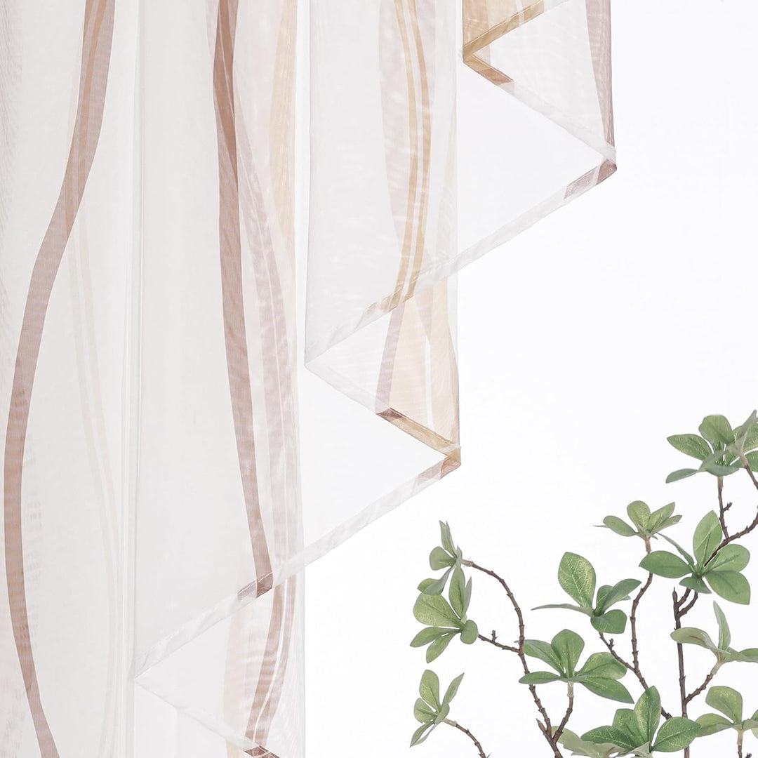 Tunnelzug Scheibengardine transparenter Voile Kurzgardine für Kleinfenster H/B 100/100 cm Creme Brau