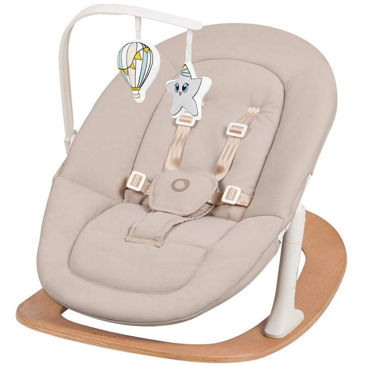 Lionelo Celia Rocker Babywippe ab Geburt bis 9 kg, verstellbare Rückenlehne, 5-Punkt-Gurt, Spielboge