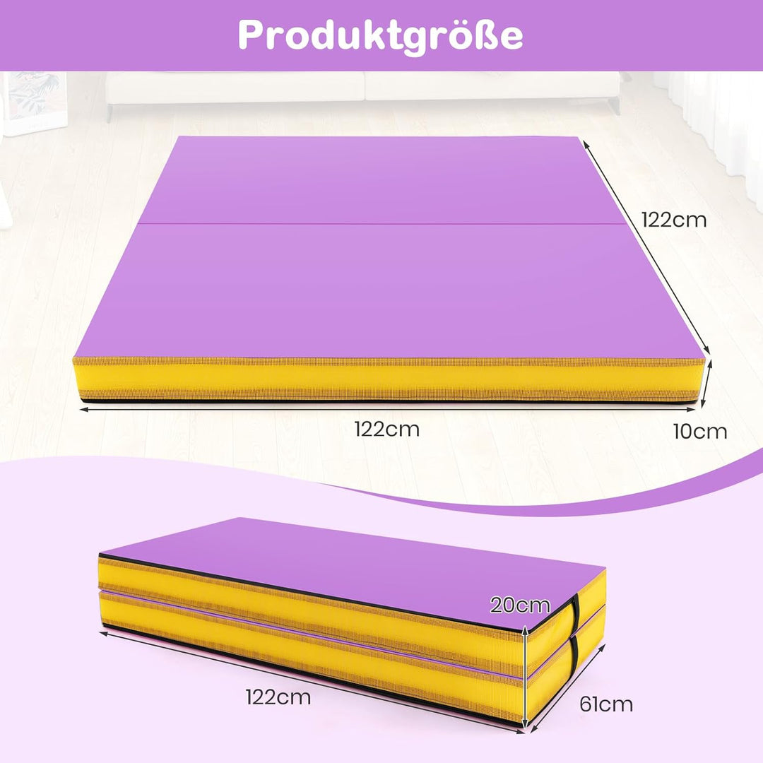 COSTWAY Turnmatte klappbar, 122 x 122 x 10 cm Weichbodenmatte, Gymnastikmatte faltbar & tragbar, qua