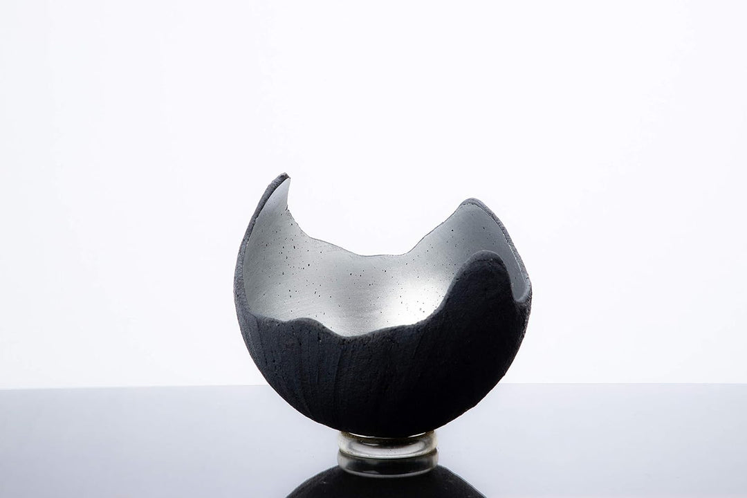 Lichtschale silber - M (20cm) - Beton schwarz-grau - Unikat handmade