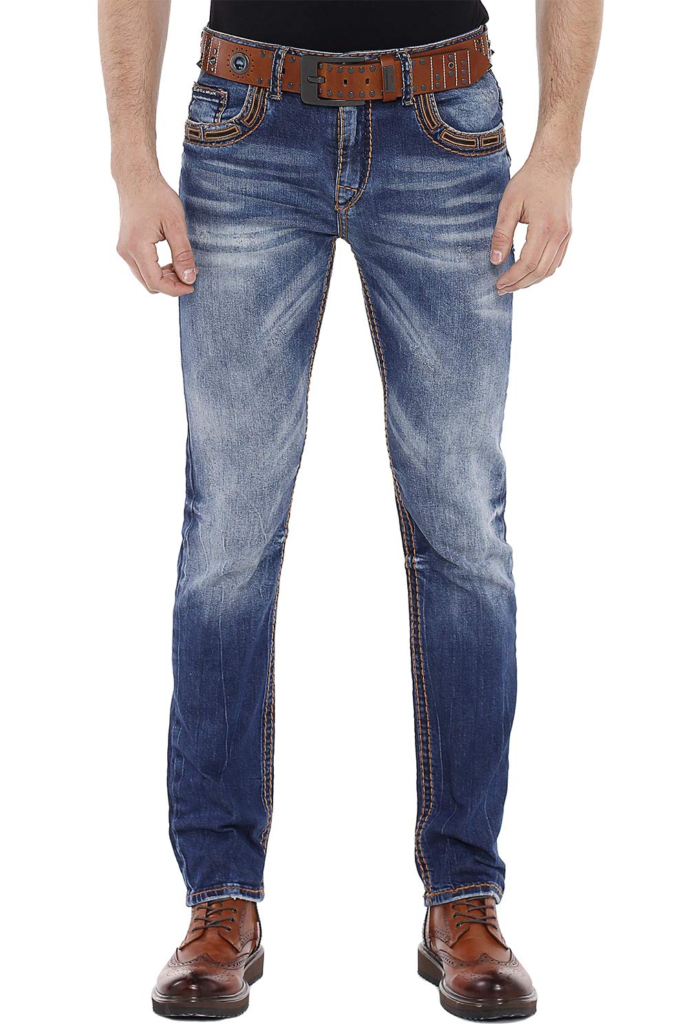 Cipo & Baxx Herren Jeans Hose Regular Slim Fit Denim Hose Pants Dicke Naht Jeanshose Blau W31 L32