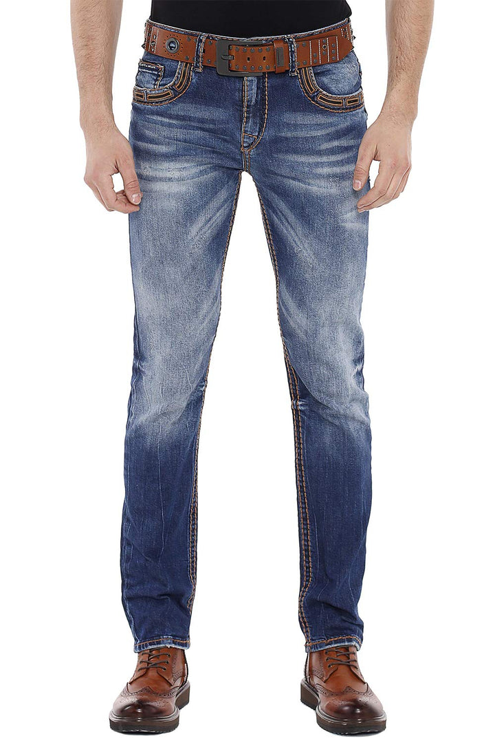 Cipo & Baxx Herren Jeans Hose Regular Slim Fit Denim Hose Pants Dicke Naht Jeanshose Blau W31 L32