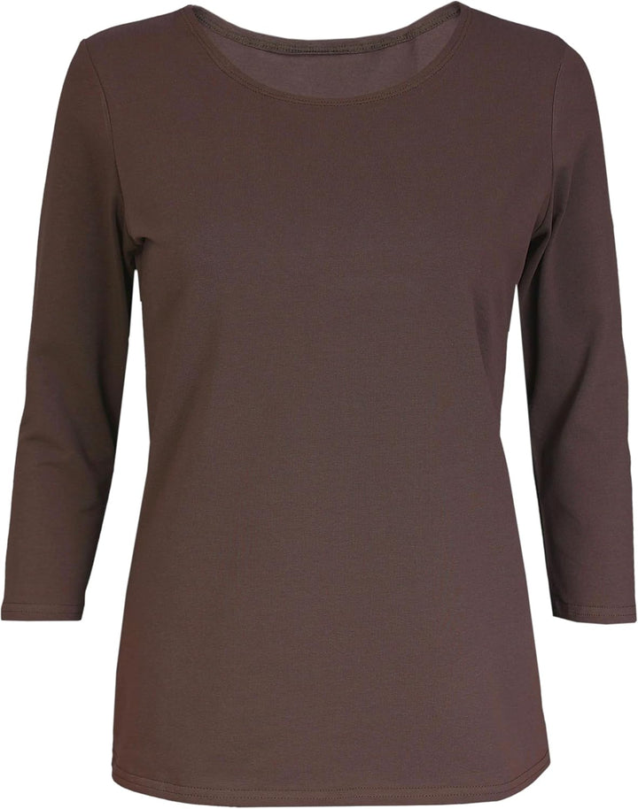 Damen Shirt 3/4 Arm mit Rundhals S Hellbraun, S Hellbraun