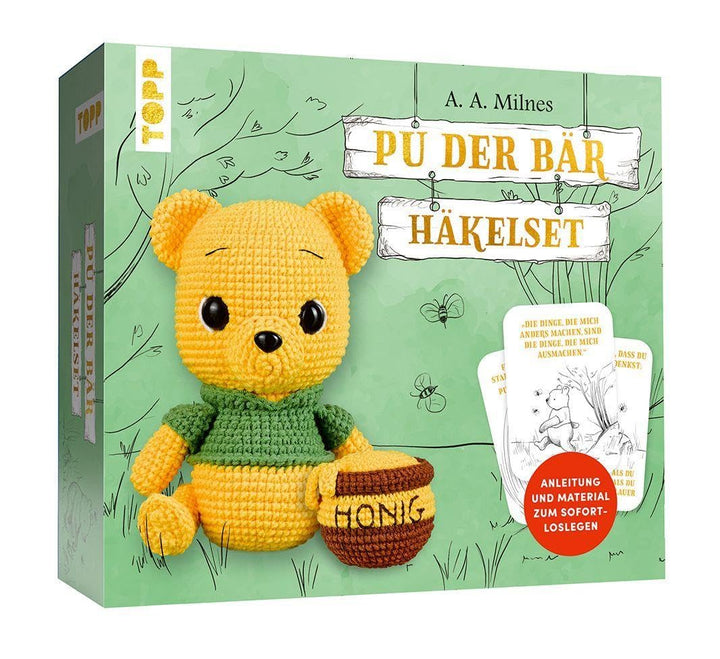 Pu der Bär Häkelset: Anleitung mit Fotos und Videos, Misch-Garn, Häkelnadel, Füllwatte, Karten mit Z