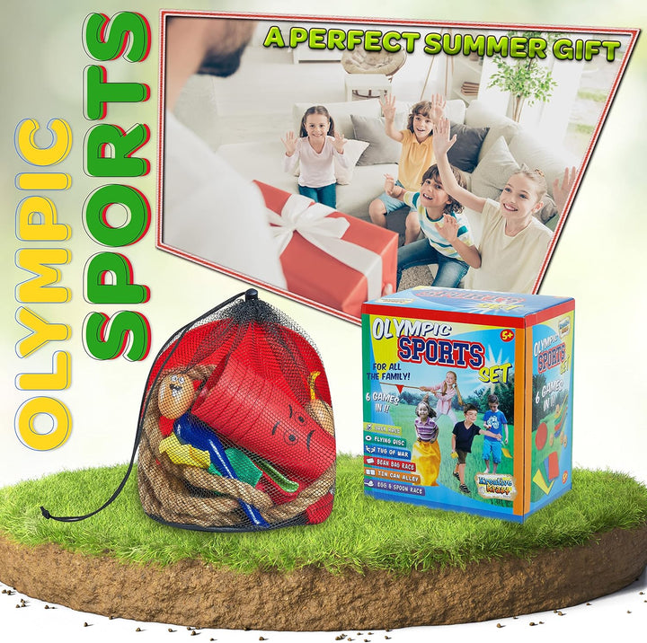 Outdoor Spiele für Kinder Set Gartenspiele für Kinder Sackhüpfen Eierlaufen Tauziehen Dosenwerfen Hi