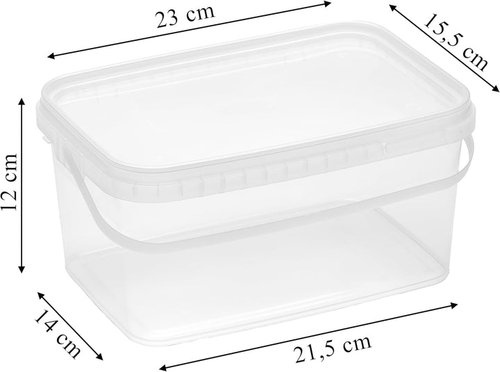 Eimer mit Deckel 3l, Eimer rechteckig, Plastikeimer transparent, lebensmittelecht, 3 Stück 3L - 3 St