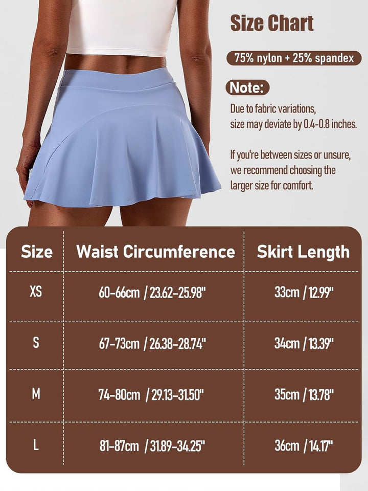 GroYolan Tennisrock Damen Hohe Taille Skort Plissierter Sportrock mit Innenhose und Taschen Minirock