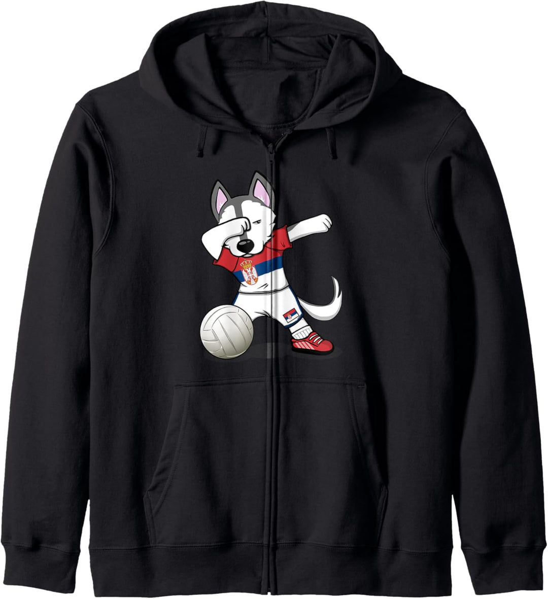 Dabbing Husky Hund Serbien Volleyball Serbische Flagge Sport Kapuzenjacke