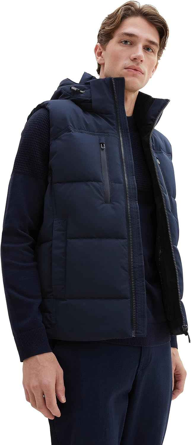 TOM TAILOR Herren Puffer Steppweste mit Abnehmbarer Kapuze L 10668-sky Captain Blue, L 10668-sky Cap
