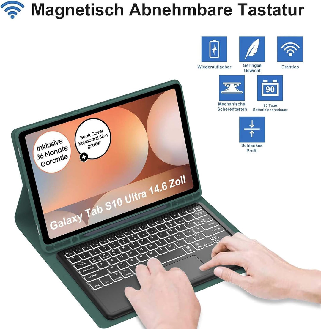IVEOPPE Tastatur für Samsung Galaxy Tab S10 Ultra 2024, Hülle mit Tastatur Galaxy Tab S10/S9 Ultra,