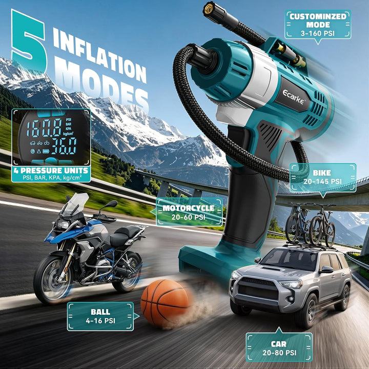 Ecarke Akku Kompressor 11 Bar mit Digitalmanometer & 12V-Zigarettenanzünder, kompatibel mit Makita 1