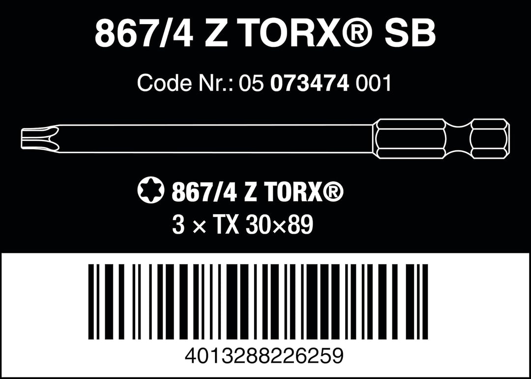 Wera - 05073474001 - TORX® Bits, 867/4 Z SB Bits, TX 30 x 89 mm, 3-teilig, TX 30