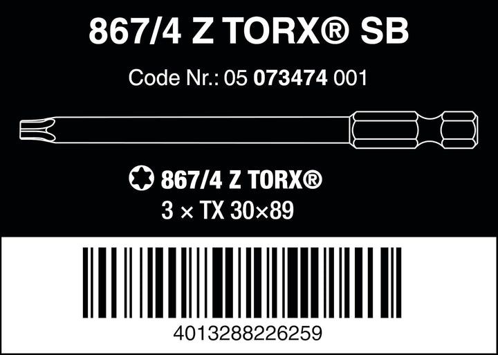 Wera - 05073474001 - TORX® Bits, 867/4 Z SB Bits, TX 30 x 89 mm, 3-teilig, TX 30
