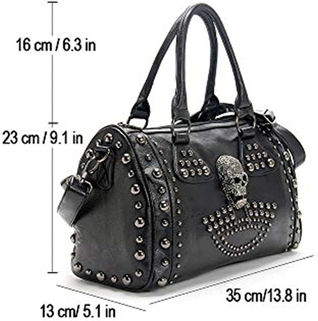AlwaySky Womens Schädel Handtasche Grosse Kapazität Gothic Umhängetasche Beschlagene Doktor Handtasc