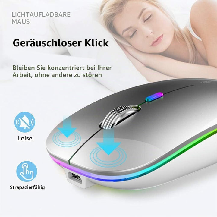 Uiosmuph G12 Maus Kabellos, LED 2.4G Leise Funkmaus Wiederaufladbar Wireless Mousemit Nano USB Empfä